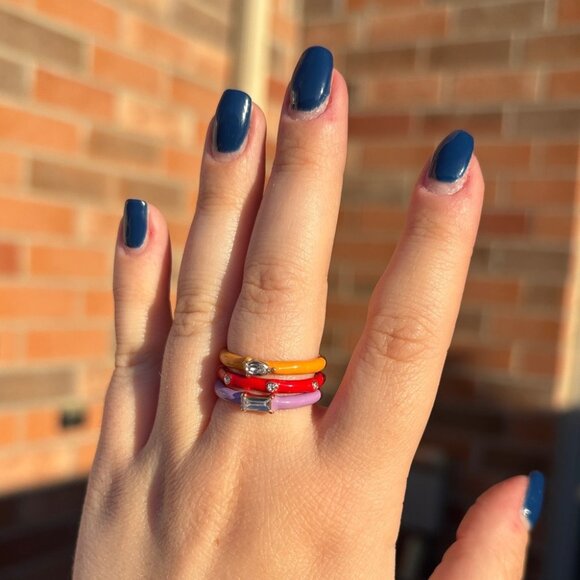 Colorful Stackable Yellow, Red and Purple Thin Rings Set - Picture 1 of 6